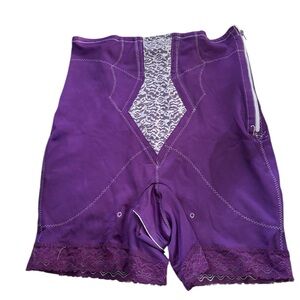 High Waist Thigh Slimmer with Side Zipper Medium Support Sz 6X/42 Purple W/Lace